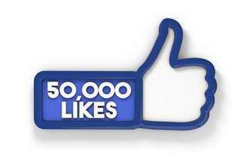 50,000 likes thumbs up banner
