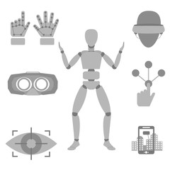 Set of vector icons of devices for virtual reality - vector icons