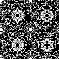Black and white floral seamless pattern. 