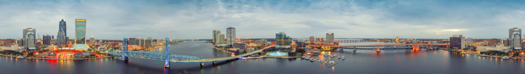 Panoramic aerial view of Jacksonville on a beautiful night