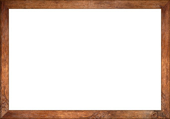 Fototapeta empty wooden retro picture or blackboard frame with old oak wood isolated on white background / Holzrahmen eiche alt rustikal isoliert auf weißem Hintergrund obraz