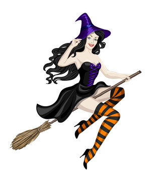witch flying on broomstick