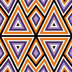 Bright seamless pattern with symmetric geometric ornament. Colorful abstract background. Ethnic and tribal motifs.