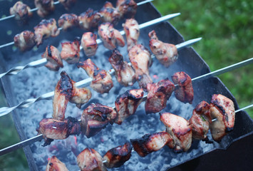Marinated shashlik preparing