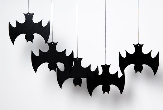 halloween silhouette of many black bats on a white background