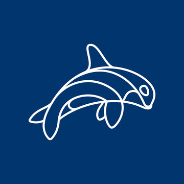 Orca whale line vector character.