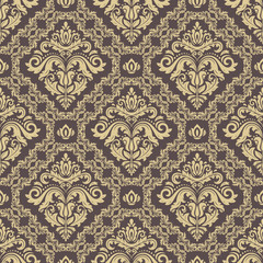 Seamless oriental ornament in the style of baroque. Traditional classic pattern. Brown and golden pattern
