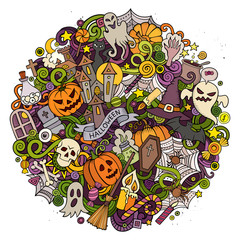 Cartoon vector hand drawn Doodle Halloween circle illustration