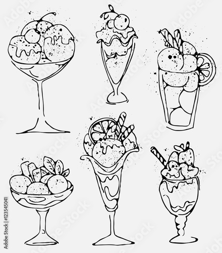 "Set Ice cream - sketched isolated icecream on white background" Stock