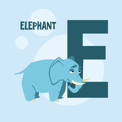 Blue Elephant and the letter E on a square blue background