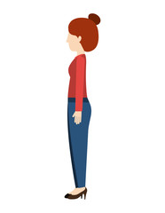 woman standing pants left profiles hairtied vector illustration