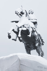 Fototapeta na wymiar Bronze Horseman. Winter view of the Monument of Peter Great by architect Falconet in 1770, St. Petersburg, Russia