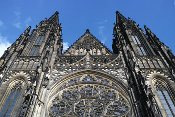 Front view of the main entrance to the St. Vitus cathedral in Prague Castle in Prague
