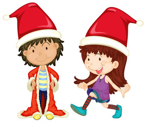 Boy and girl wearing santa outfit