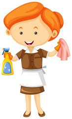 Maid with cleaning cloth and spray bottle