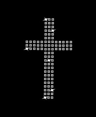 Catholic silver cross on black background.Vector illustration