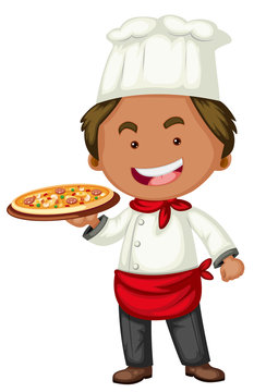 Italian chef with tray of pizza