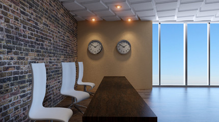 Interior of the modern office in the highlands. 3d rendering.
