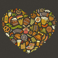 Vector set of Oktoberfest cartoon doodle objects, symbols and items.