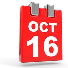October 16. Calendar on white background.