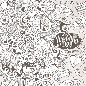Cartoon cute doodles wedding frame © balabolka