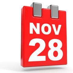 November 28. Calendar on white background.