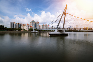 Fototapeta na wymiar Singapore Tanjong Rhu Suspension Bridge at day.
