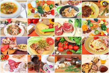 Various delicious meals of meat, poultry, fish.Snacks and desserts.Vegetarian salad, dairy products, soups and beverages. Diverse food to suit different tastes