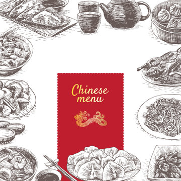 Chinese cuisine colorful illustration.
