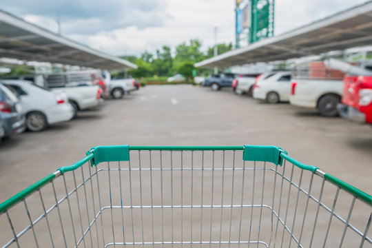 shopping cart in the supermarket car parking