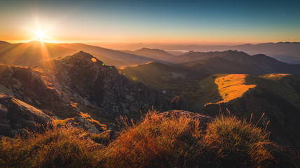 Naklejka na ściany i meble Mountain Landscape at Sunset. View from Mount Dumbier in Low Tatras, Slovakia.