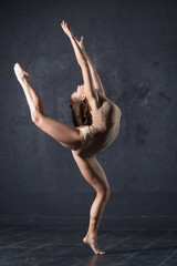 Fototapeta na wymiar Professional woman dancer posing at wall