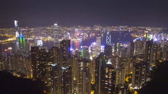 Hong Kong city at night, view from Victoria peak, timelapse 4k
