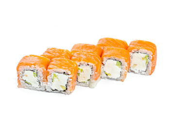 Sushi roll with fresh ingredients isolated on white background