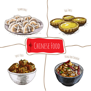 Chinese food colorful illustration.