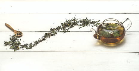 herbal tea in a transparent teapot