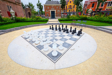 Fototapeta premium Outdoor chess board, in Amsterdam (super wide angle)