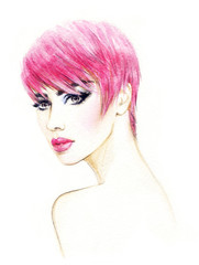 Fototapeta premium woman portrait .abstract watercolor .fashion background