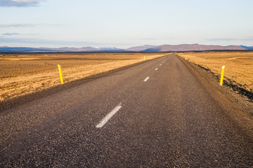mountain road in iceland in the evening