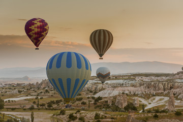 Hot air balloon flying over Cappadocia, Turkey