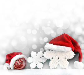 Christmas grey background with Santa hat.Happy new year.