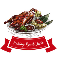 Peking roast duck colorful illustration.