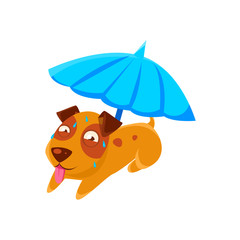 Obraz na płótnie Canvas Puppy Sweating Under Umbrella On The Beach