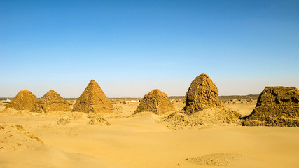 Fototapeta na wymiar Nuri pyramids in desert in Napata Karima region , Sudan