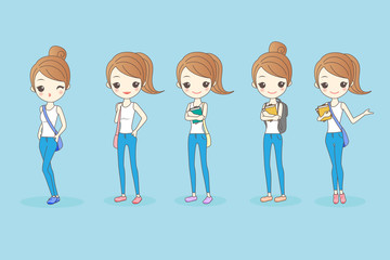 Cartoon beautiful young student