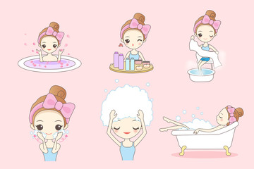Cartoon young woman enjoy bath