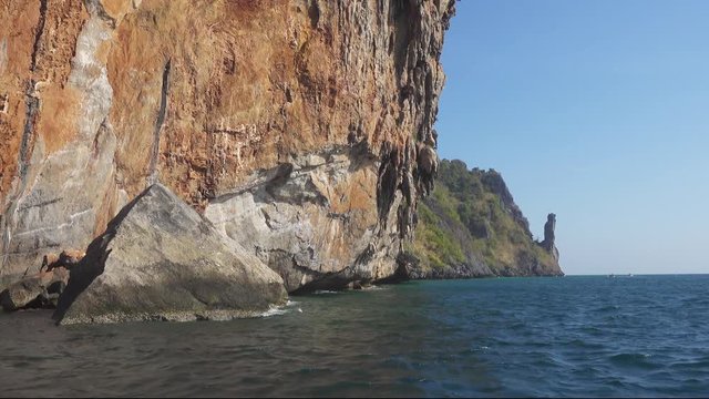 View on Phi Phi Leh Island from the floating boat, Thailand, Krabi Province 4k
