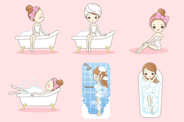 cartoon woamn is taking bath