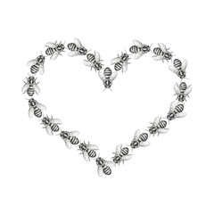 Bees are isolated on a white background. Seamless texture pattern. Realistic graphic illustration. Background with insects for design. Form of a heart