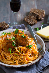 Pasta with meat balls and herbs